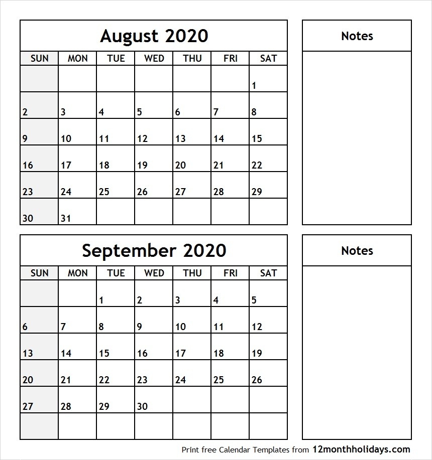 August-September-2020-Printable-Calendar - All 12 Month-Blank July And August Calendar 2020