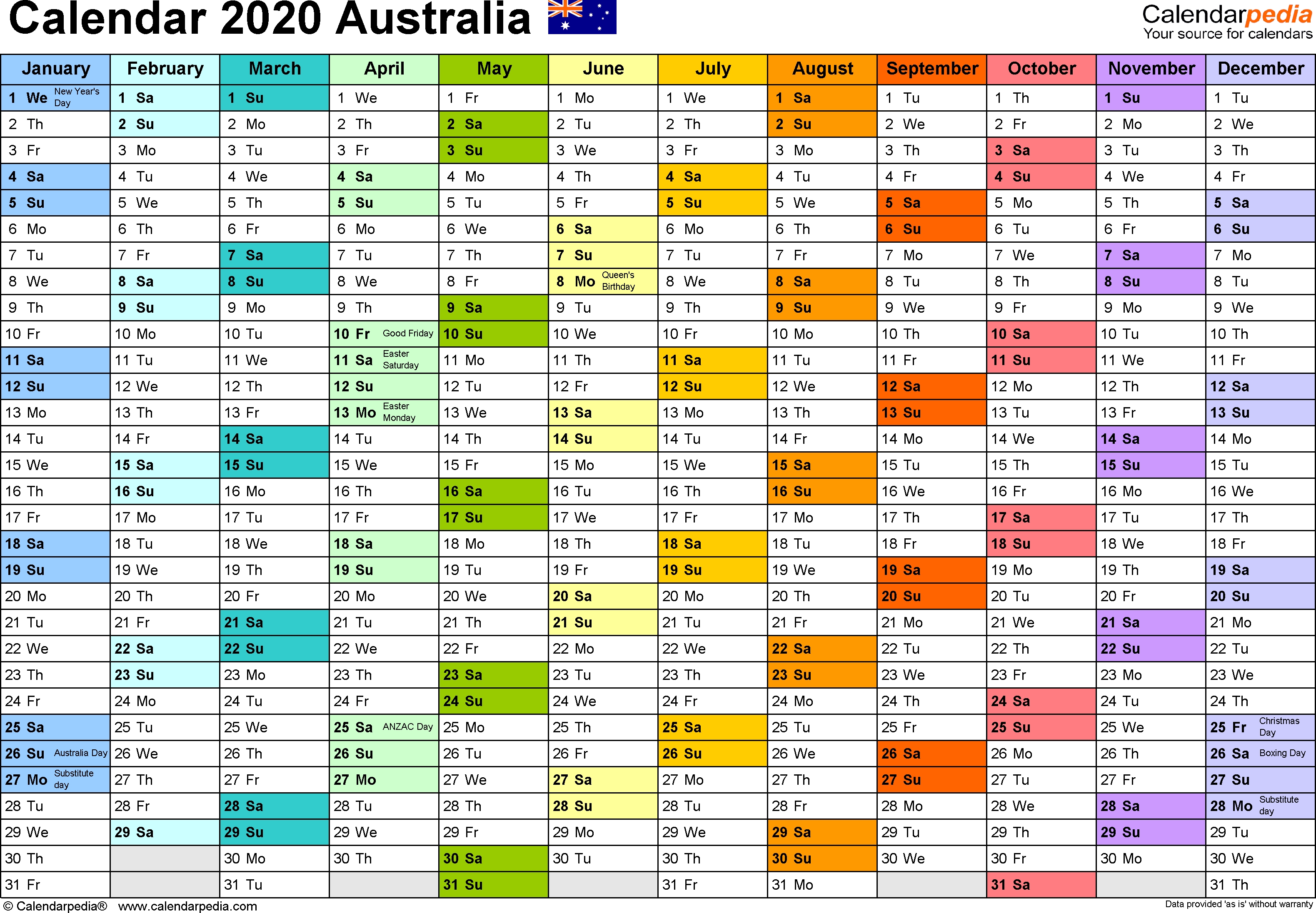 Australia Calendar 2020 - Free Printable Pdf Templates-Calender With Qld Holidays 2020 Printable