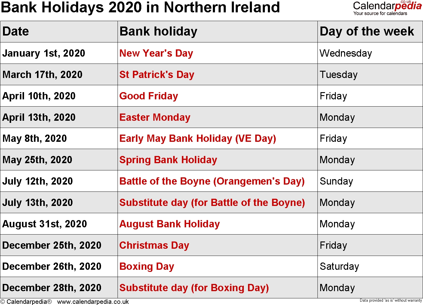 Bank Holidays 2020 In The Uk-2020 Calendar With Uk Bank Holidays