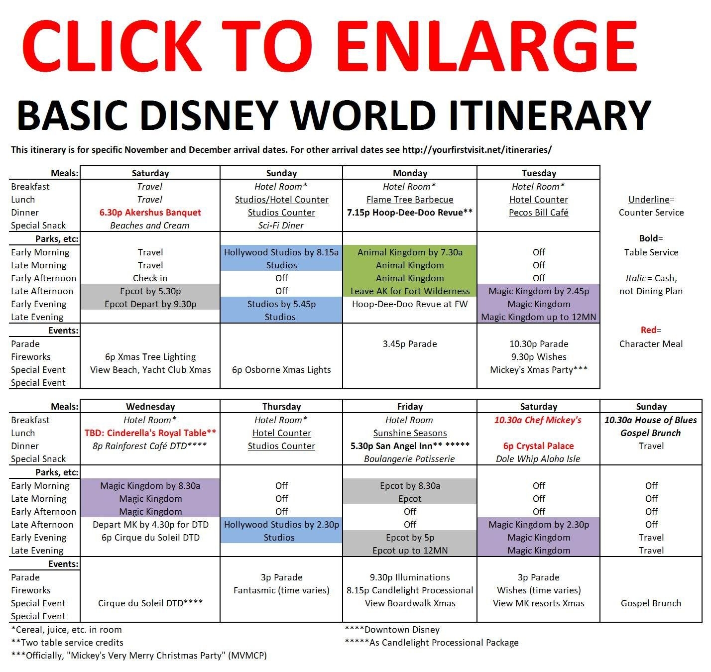 Basic 2019 December Disney World Itinerary | All Things-Disney Week Blank Itinerary
