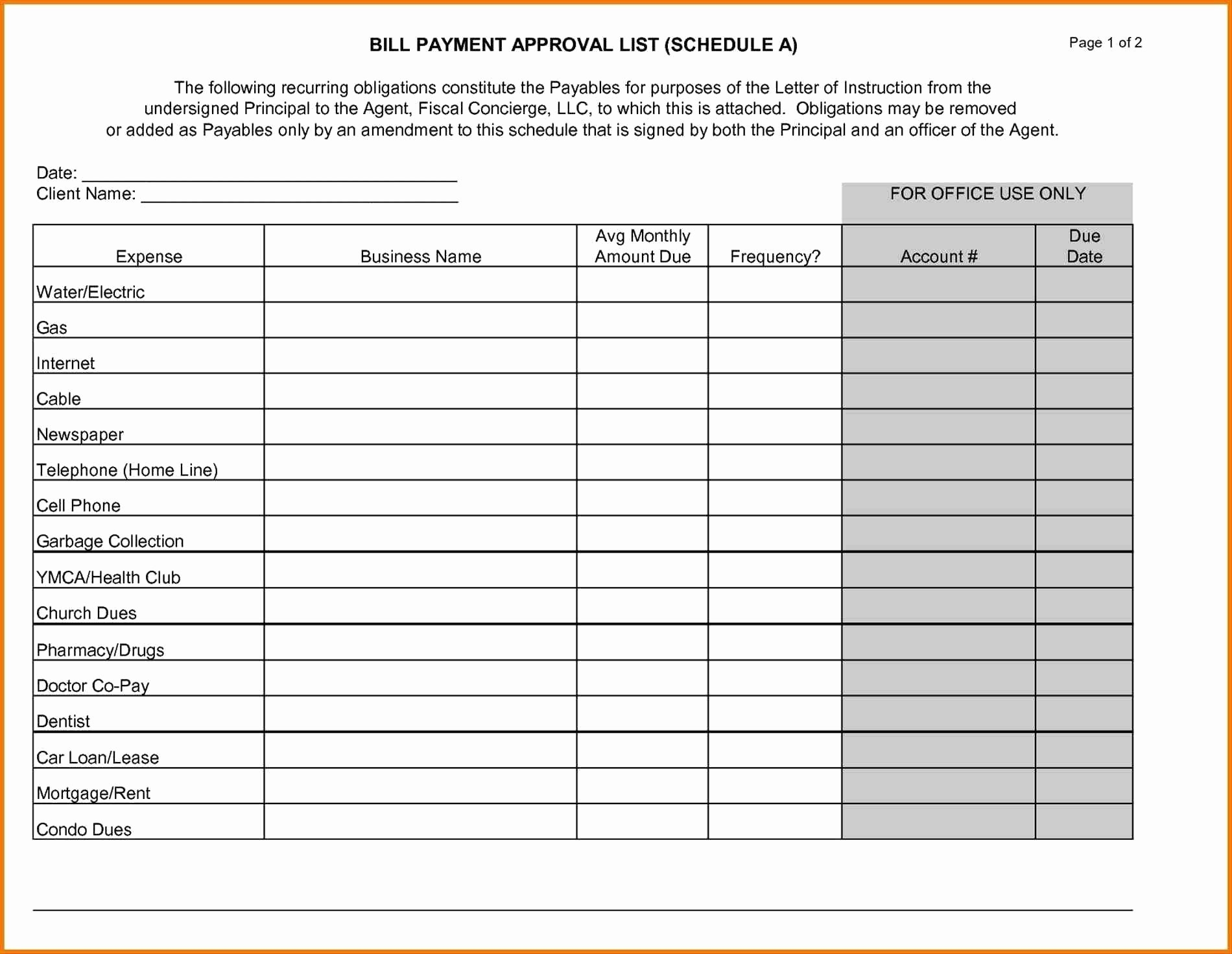 Bill Of Payment Template Pay Pdf Excel Free Schedule Sale-Monthly Bill Payment Schedule Pdf