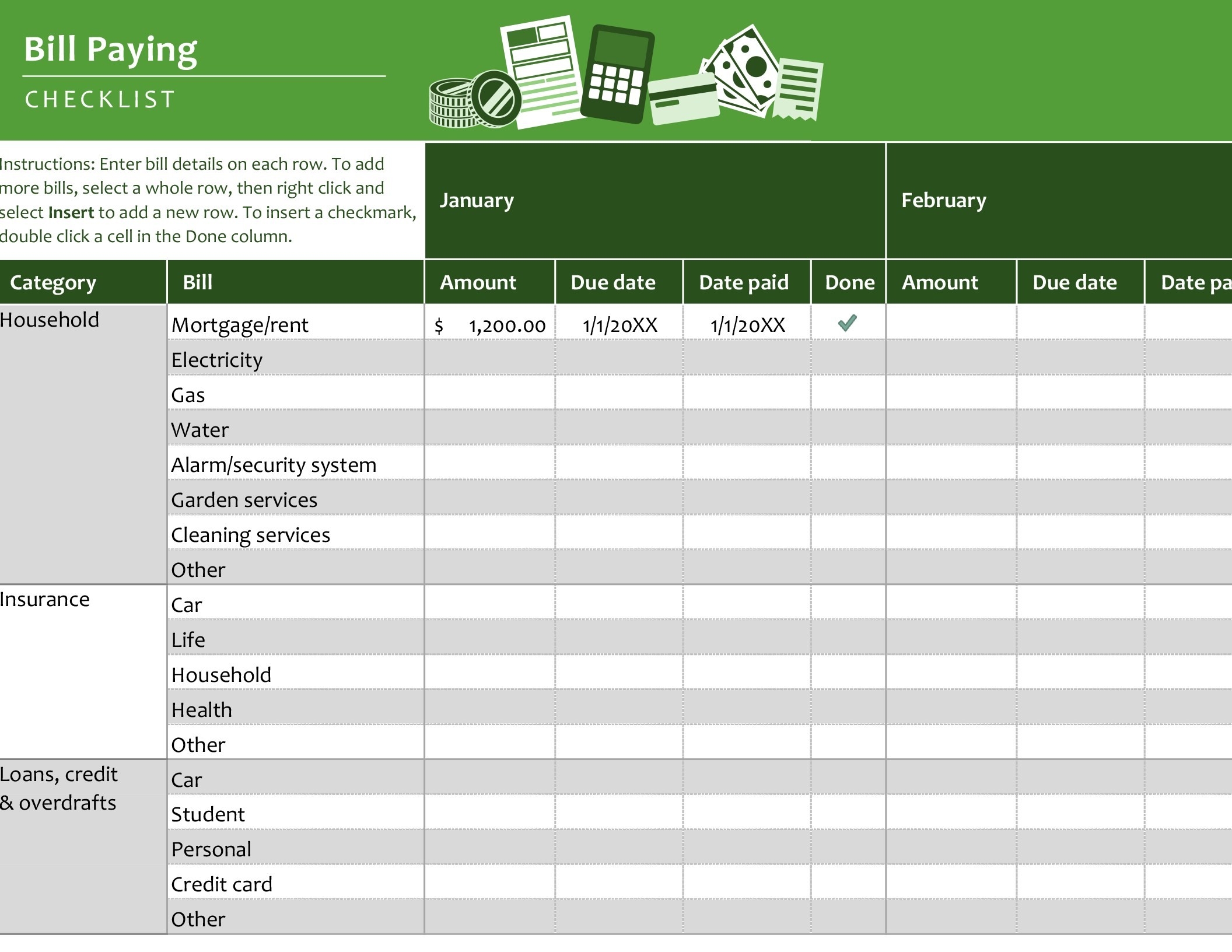 bill pay checklist template