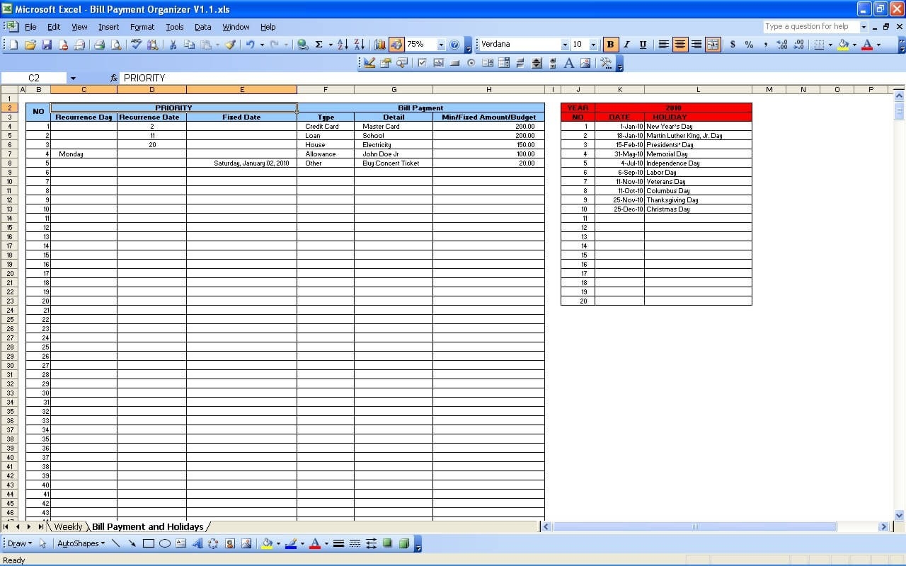 Bill Payment Calendar » Exceltemplate-Template For Calendar For Bill Due Dates