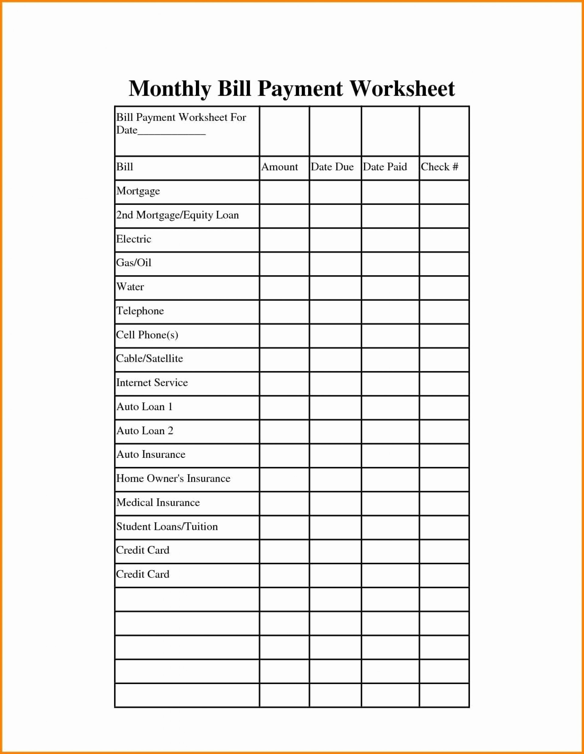 Bills Budget Spreadsheet Bill Monthly Payment Family-Blank Monthly Bill Payment Worksheet