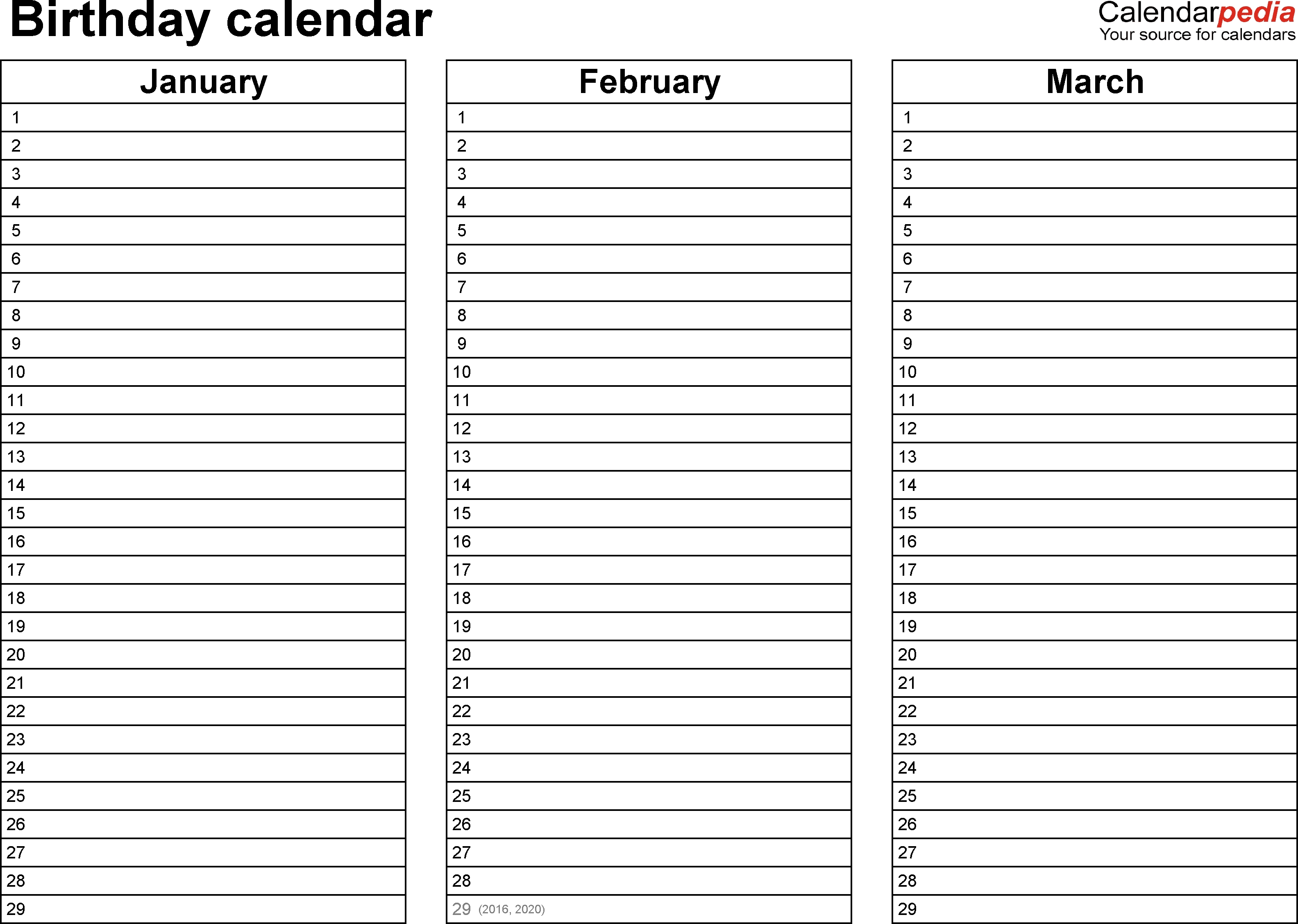 Birthday Calendars - 7 Free Printable Word Templates-Monthly Calendar List Format