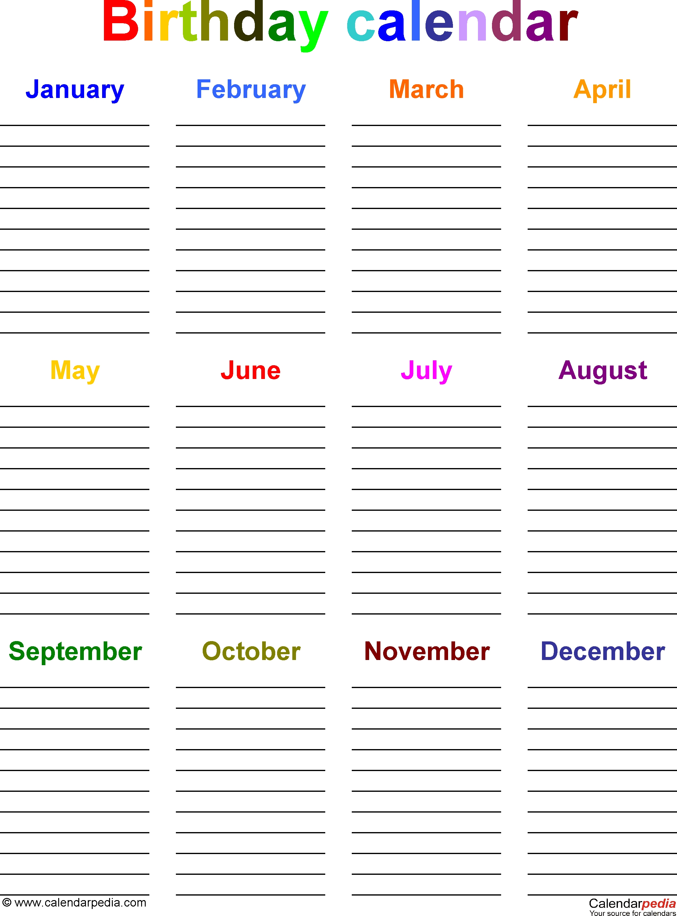 Birthday Calendars - 7 Free Printable Word Templates-Printable Monthly Calendar By Month For 2020 81/2 X 11