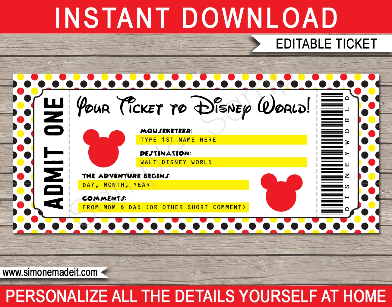 Disney World Ticket Printable Free