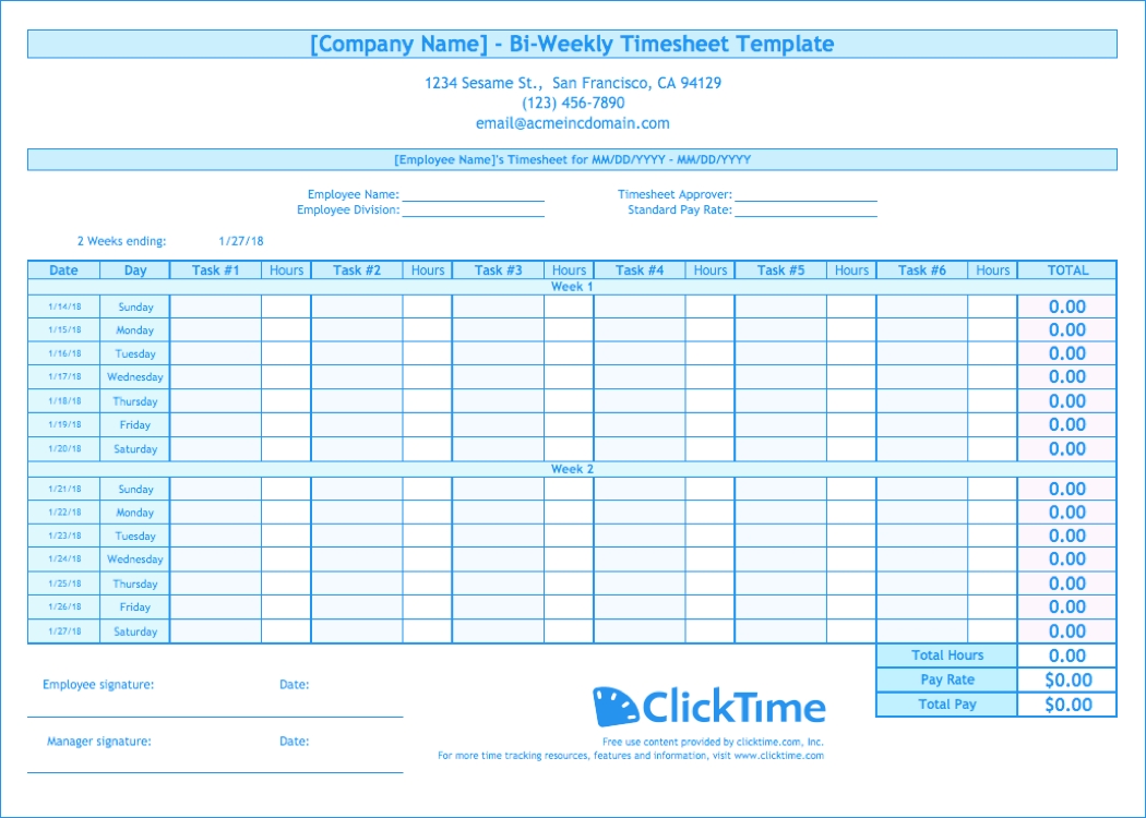 Biweekly Timesheet Template | Free Excel Templates | Clicktime-Excel Templates For Biweekly Schedule