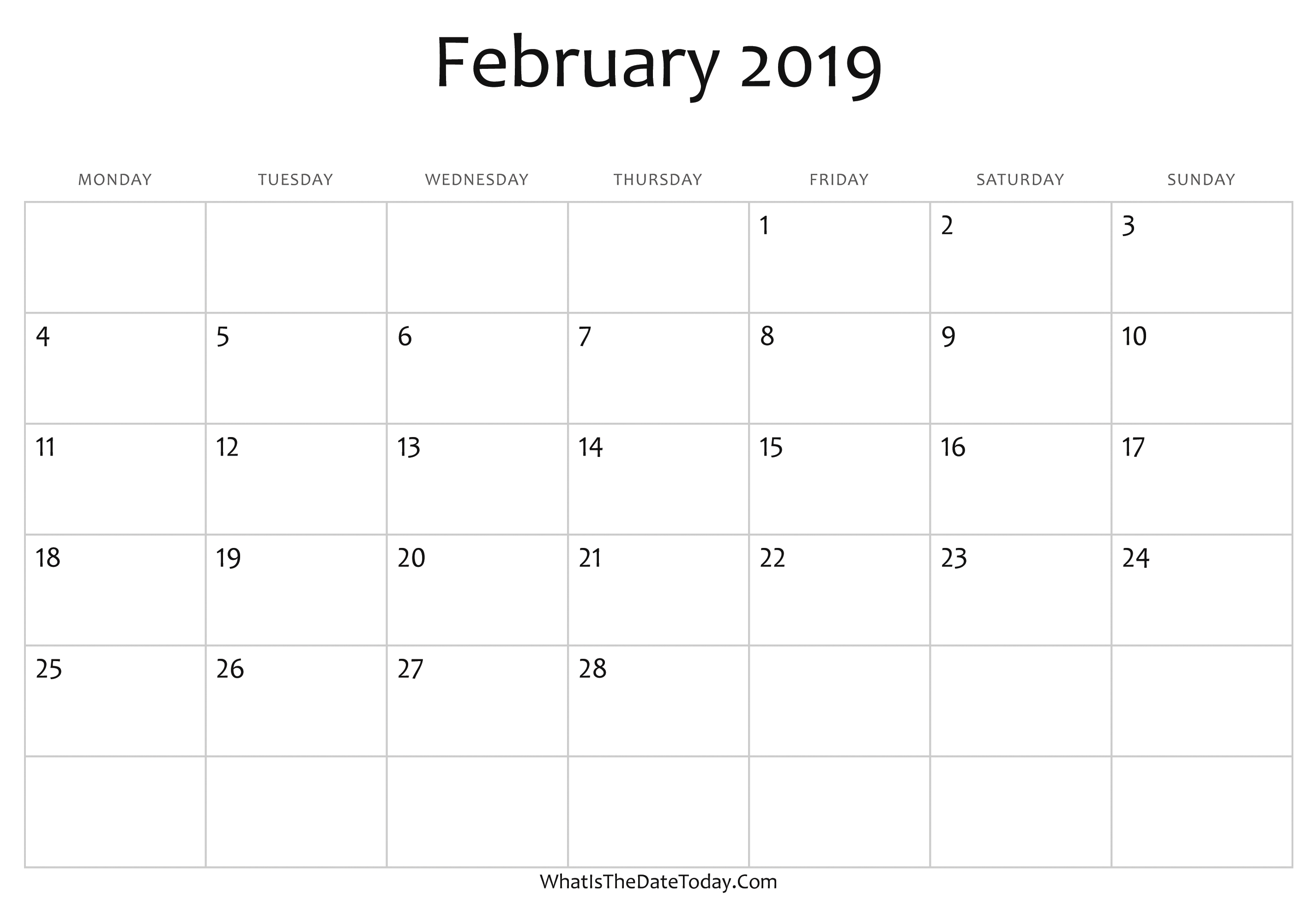 Blank 2019 February Calendar Printable | Free Printable-Free Template For Calendar Month