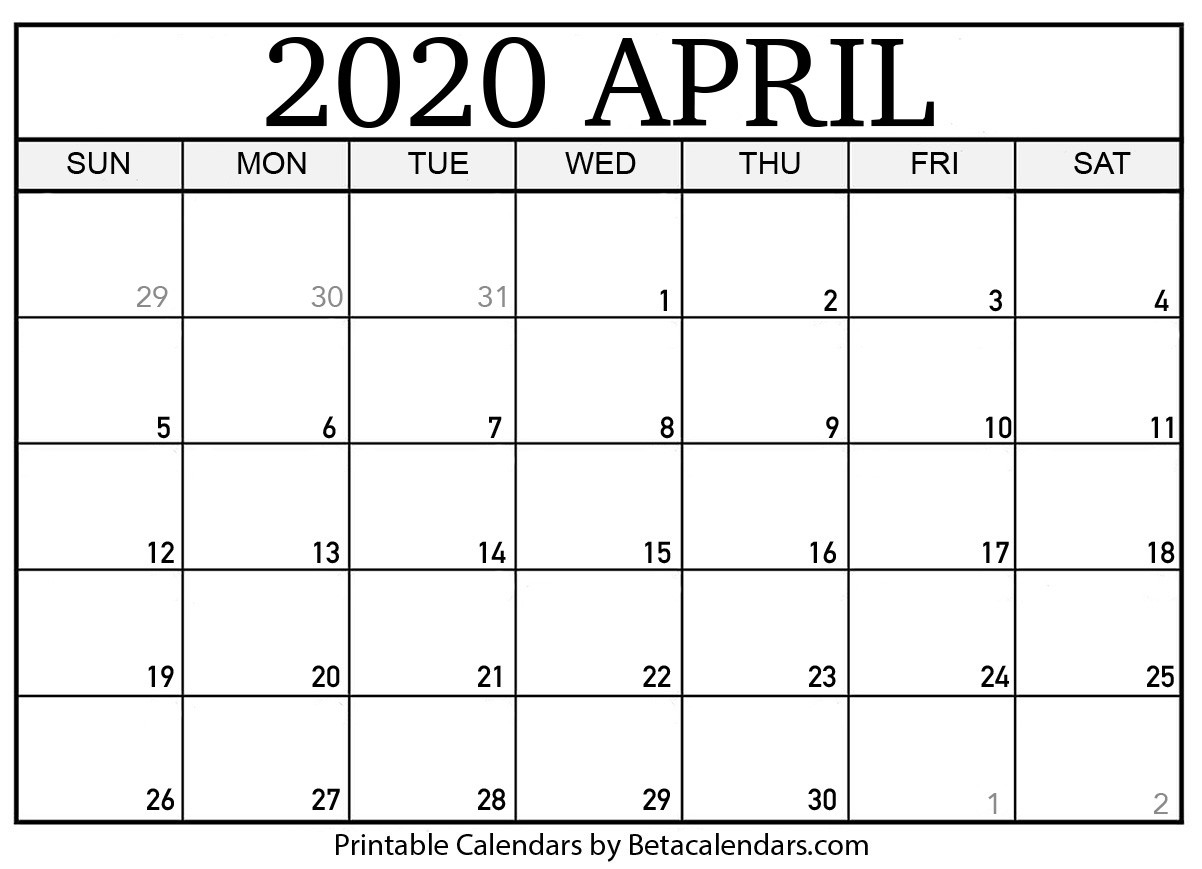 Blank April 2020 Calendar Printable - Beta Calendars-Blank Calendar Worksheet For April 2020