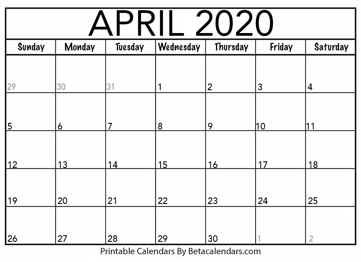 Blank April 2020 Calendar Printable - Beta Calendars-Calendar Summer 2020 Blank