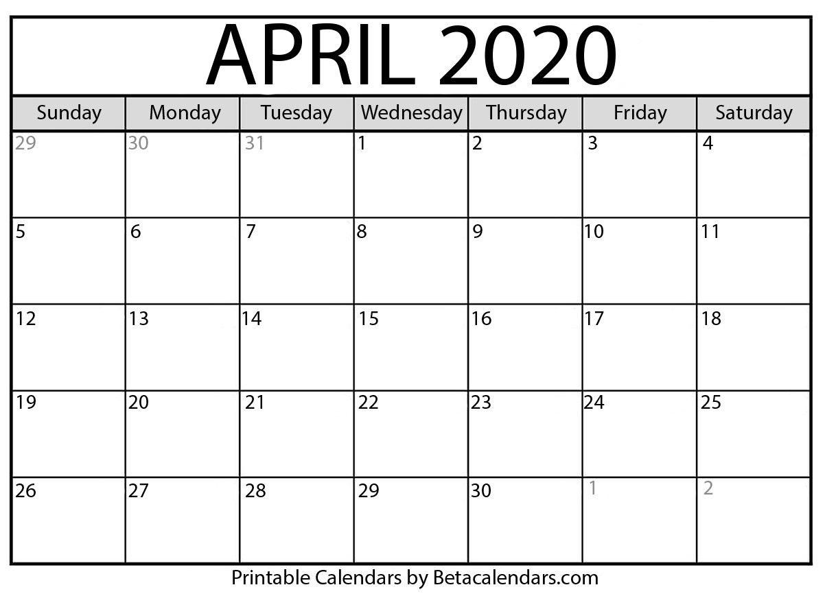 Blank April 2020 Calendar Printable - Beta Calendars-January 2020 Calendar Japan