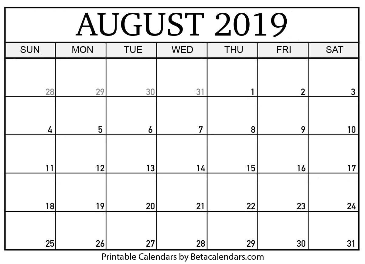 Blank August 2019 Calendar Printable - Beta Calendars-National Food Holidays 2020 Printable