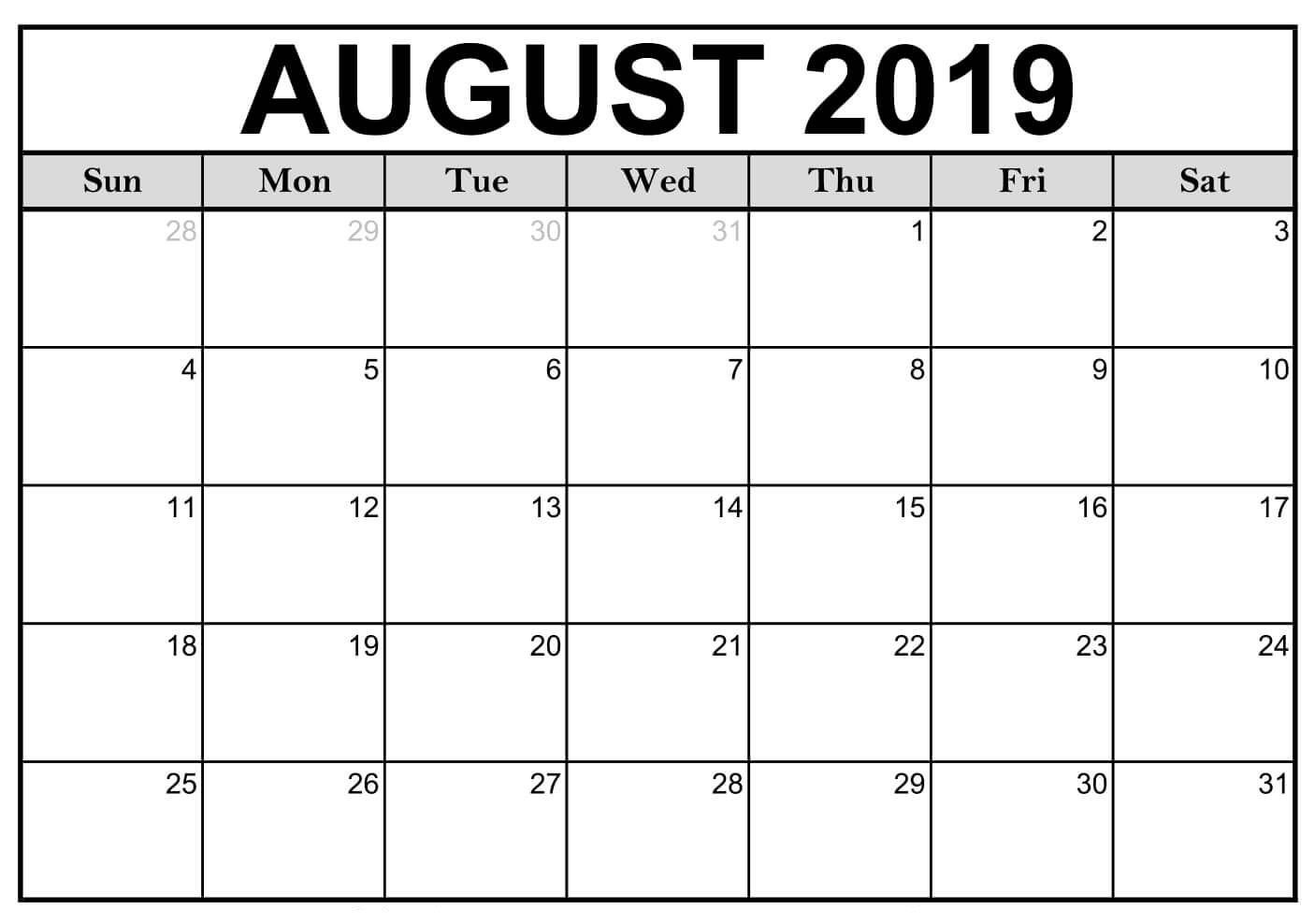 Blank August 2019 Calendar Printable #editable #templates-2020 Monthly Calendar Template August Thru December