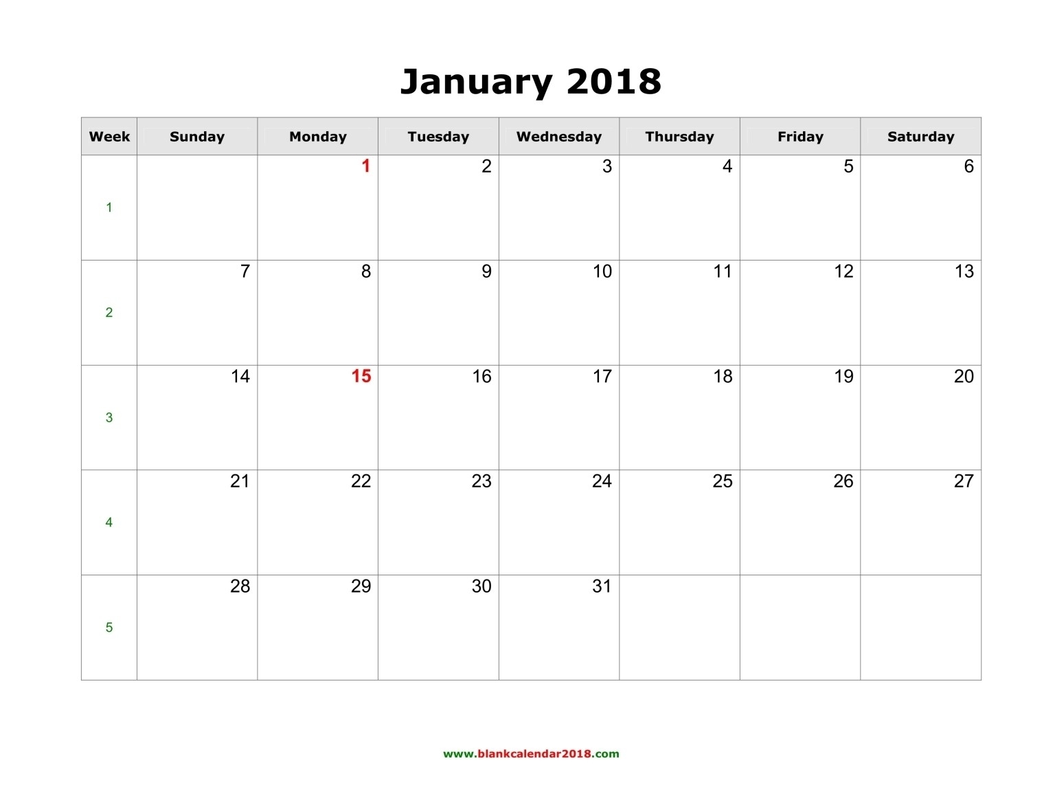 Blank Calendar 2018-Monthly Calendar Type In