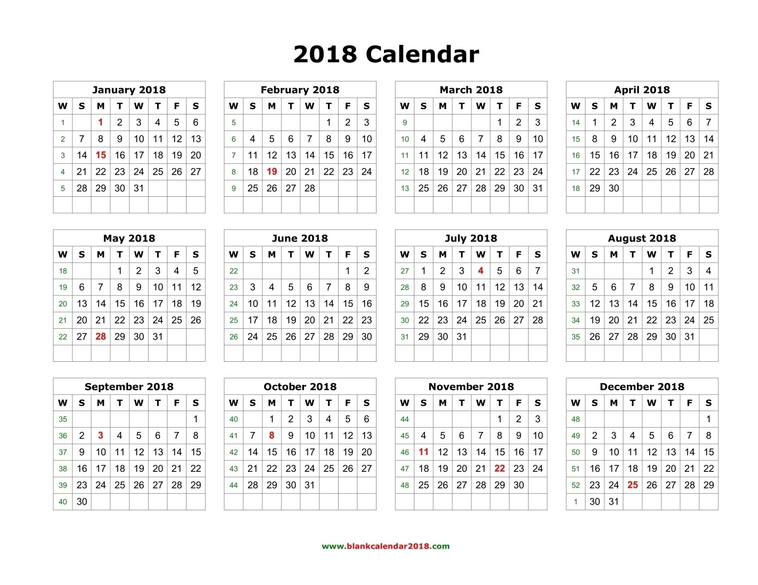 Blank Calendar 2018-Printable 18 Month Blank Calendar