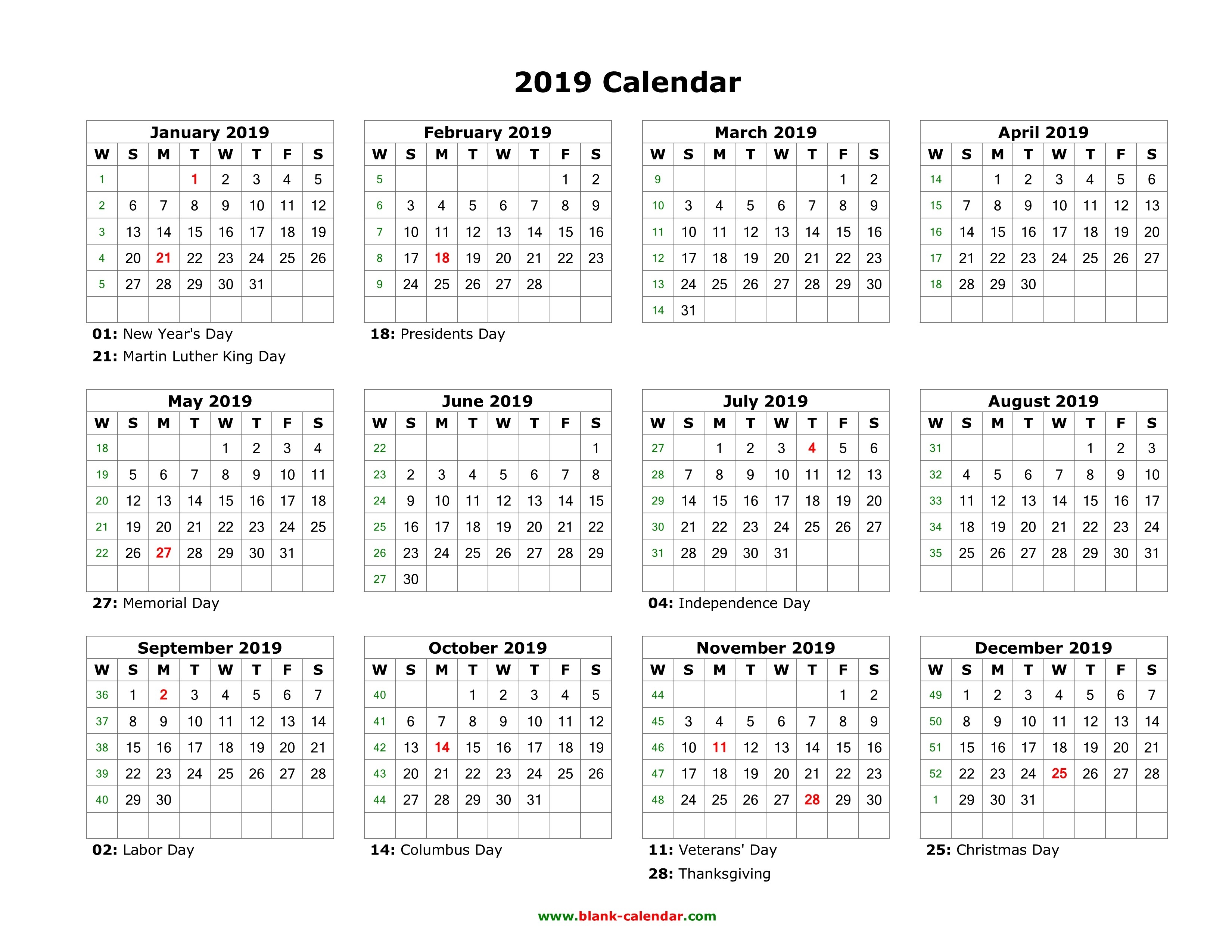 Blank Calendar 2019 | Free Download Calendar Templates-Blank Calendar With Week Numbers
