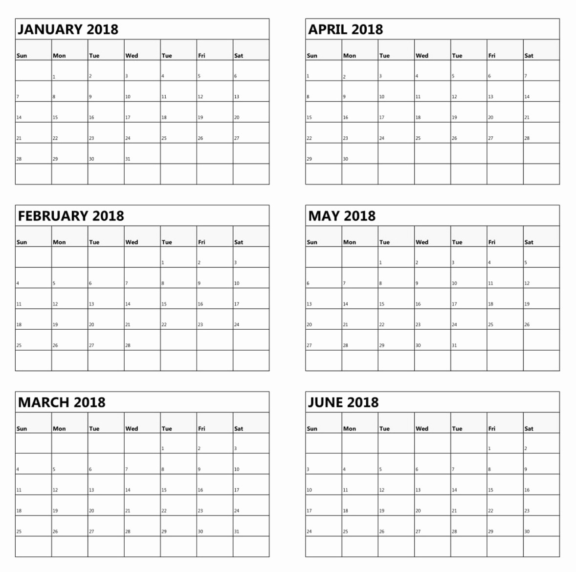 Blank Calendar 6 Months | One Page Calendar Printable-6 Month Planner Template