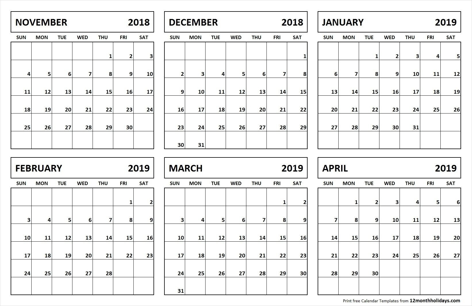 Blank Calendar 6 Months | One Page Calendar Printable-Six Month Calendar Template