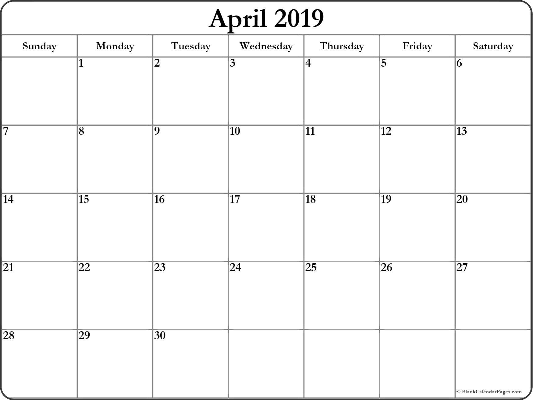 Blank Calendar April 2019 April 2019 Blank Calendar #april-Blank Calender 31 Days
