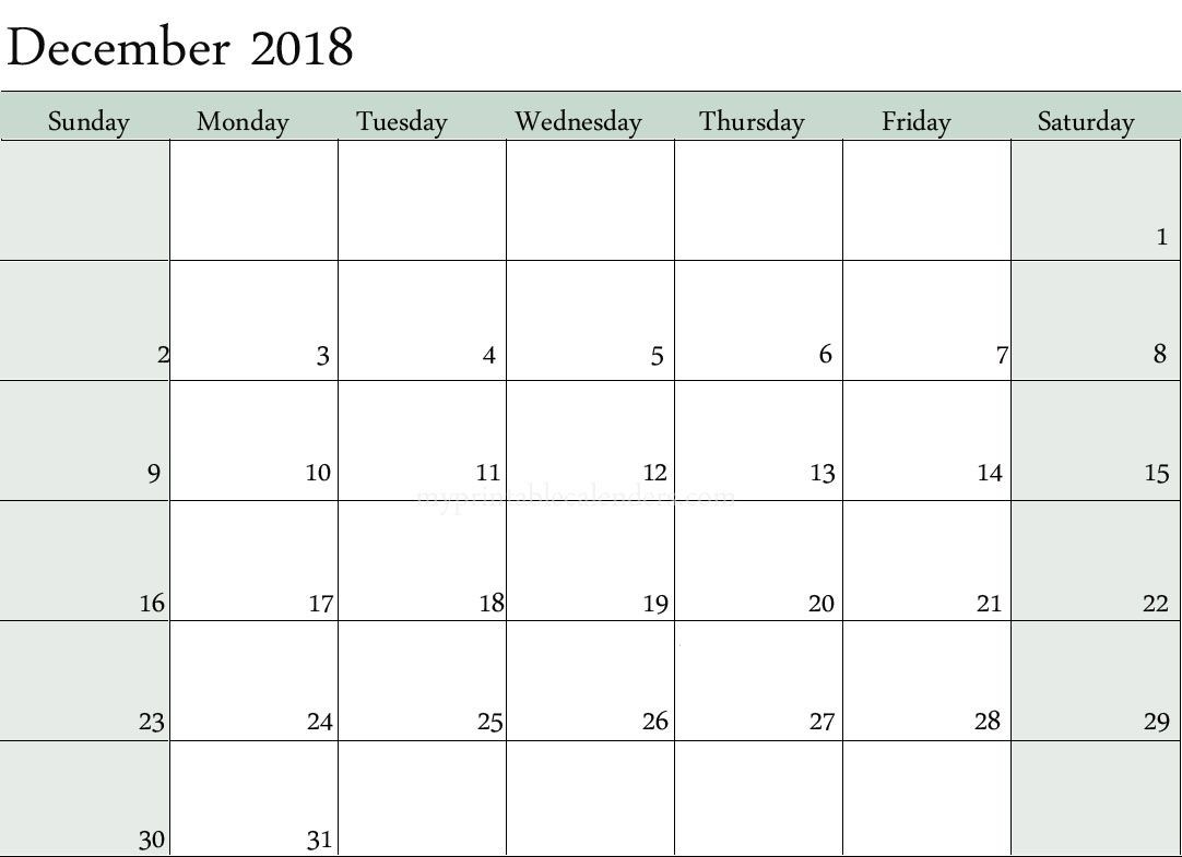 Blank Calendar December 2018 Editable | December 2018-Calendar Monday To Sunday Monthly