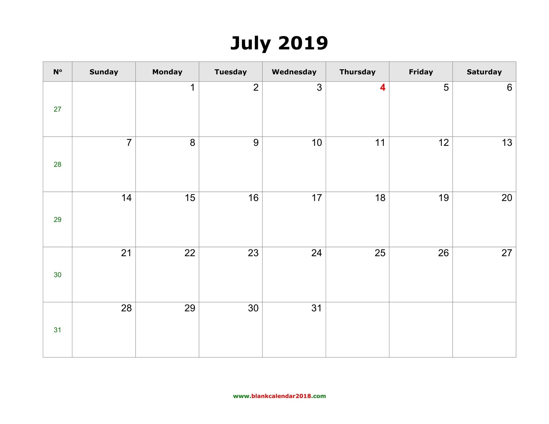 Blank Calendar For July 2019-Blank Timetable For The Month Of July And August