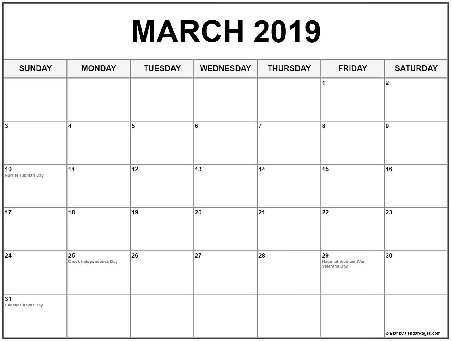 Blank Calendar March 2019 Printable | 250+ March 2019-Us Printable Blank Calendars