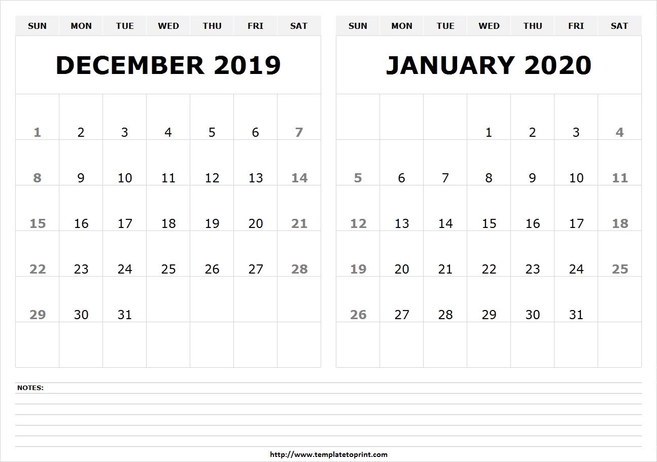 Blank December 2019 January 2020 Calendar | 2 Month Calendar-December January 2020 Calendar
