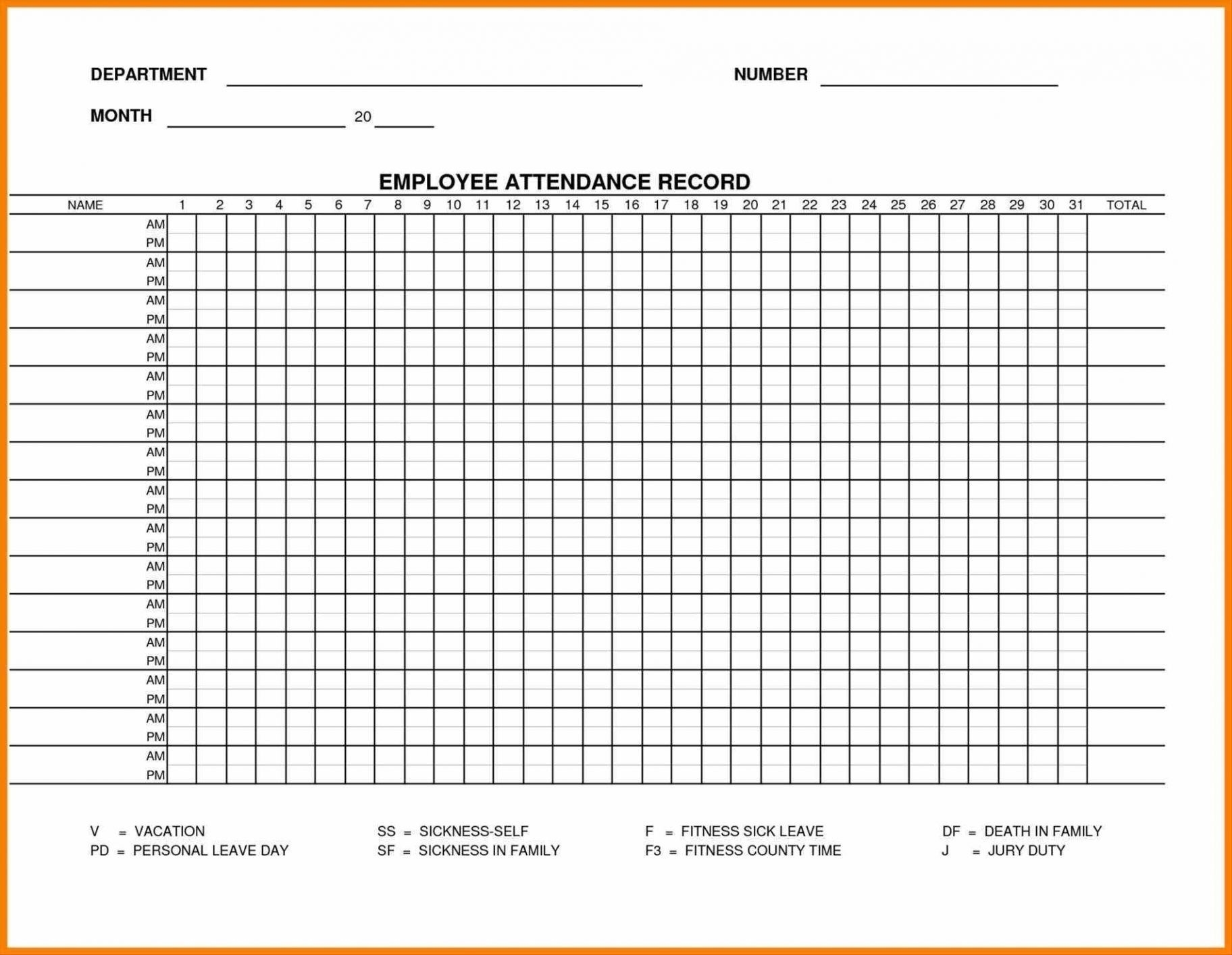 Blank Employee Attendance Calendar Monthly | Ten Wall Calendar-Attendance Calendars For Employee Template