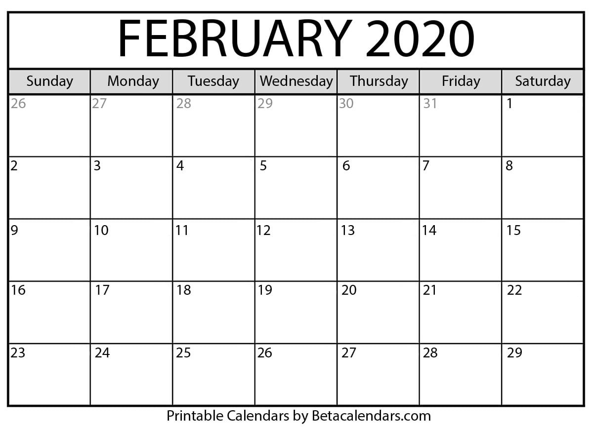 Blank February 2020 Calendar Printable - Beta Calendars-2020 Monthly Calendar Printable