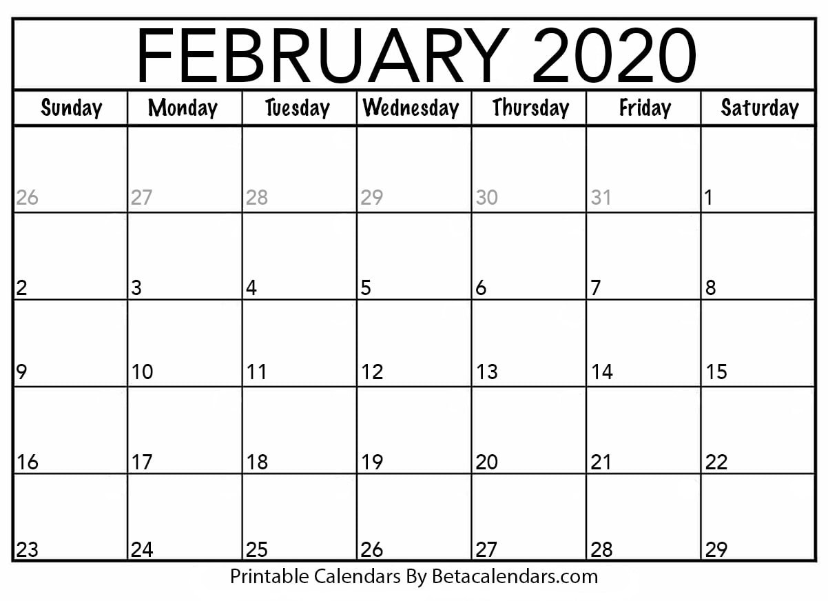 Blank February 2020 Calendar Printable - Beta Calendars-Blank Monthly Calendar Printable 2020 Monday Start