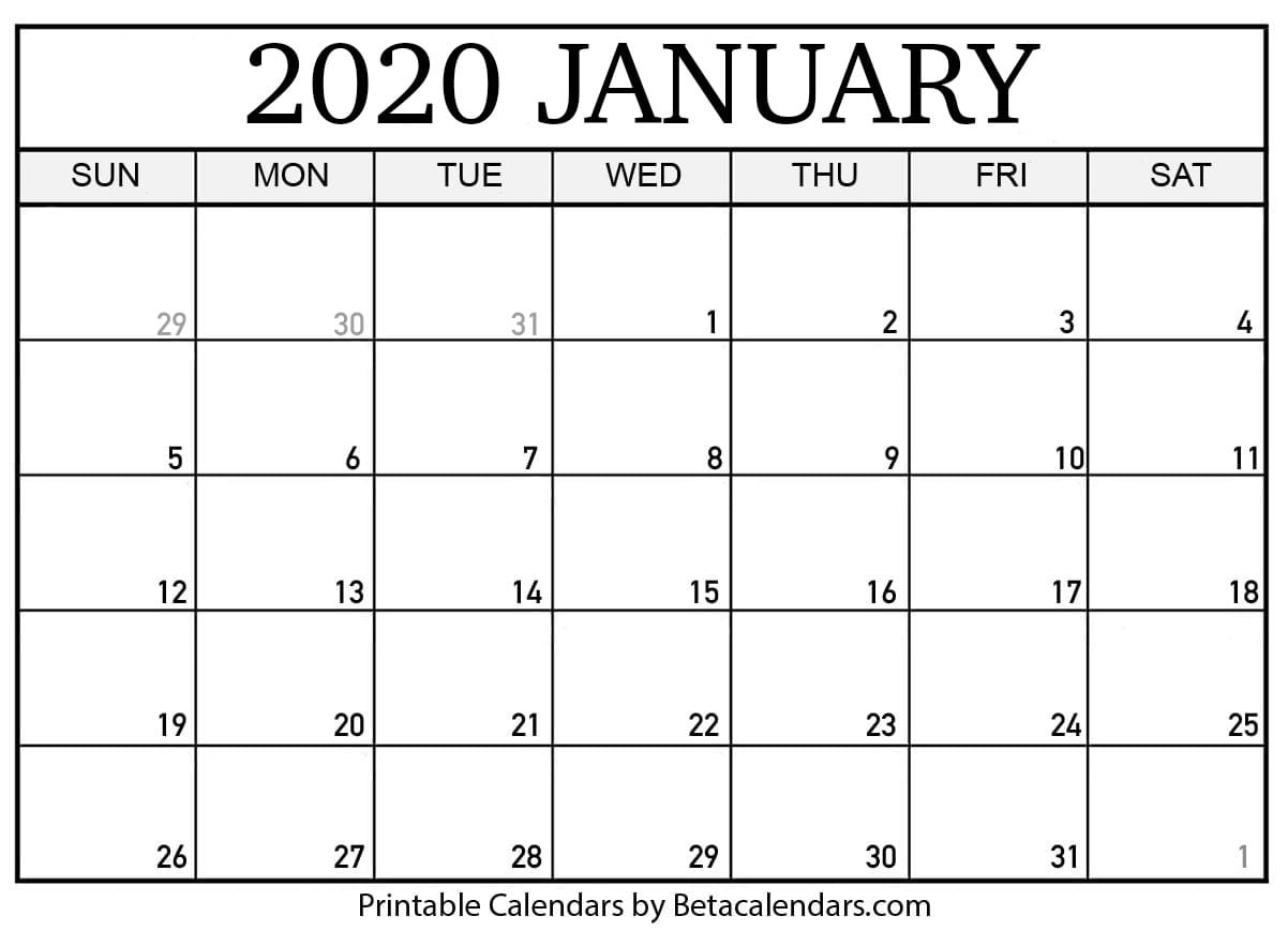 Blank January 2020 Calendar Printable - Beta Calendars-Calendar Of January 2020