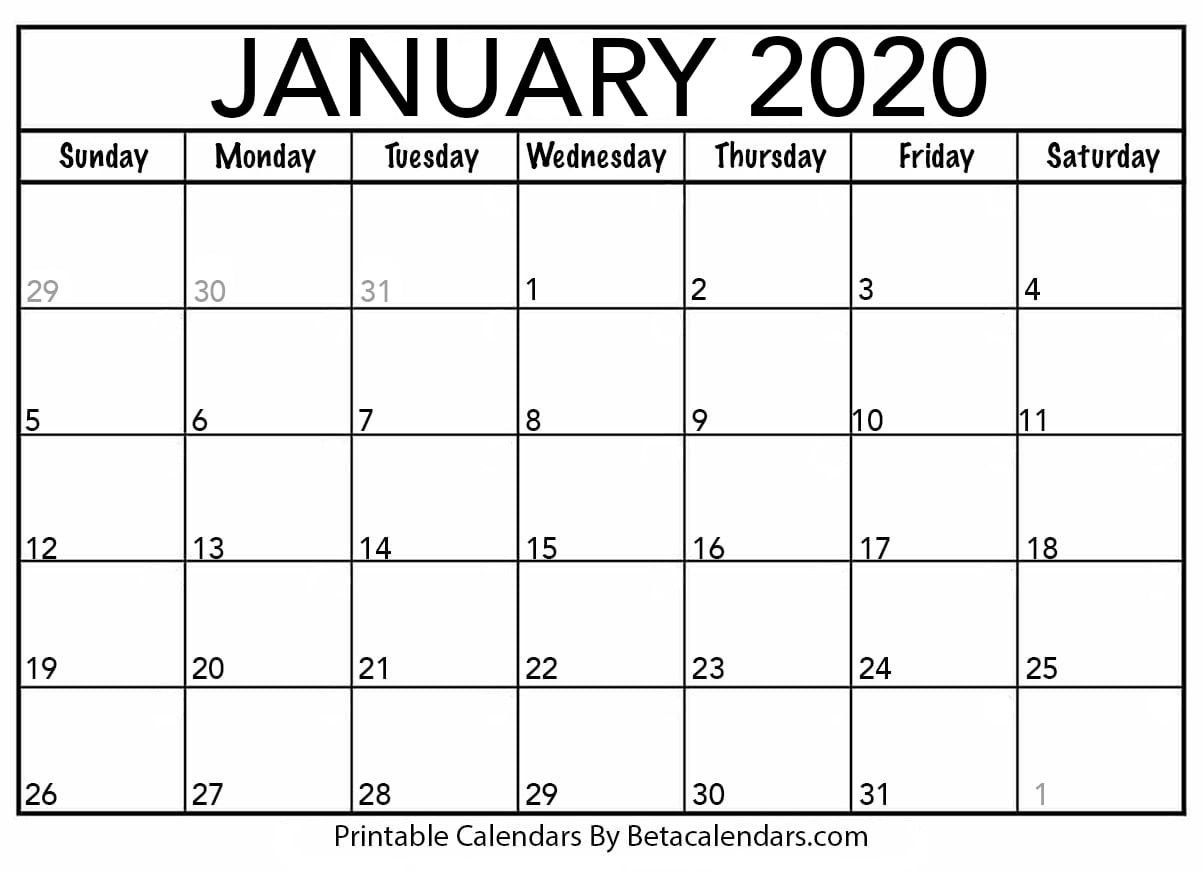 Blank January 2020 Calendar Printable - Beta Calendars-January 2020 Calendar Image