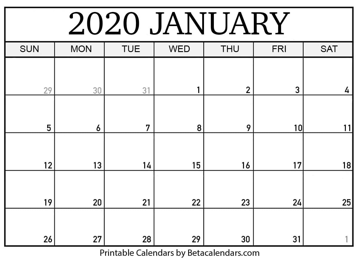 Blank January 2020 Calendar Printable - Beta Calendars-January 2020 Calendar Us