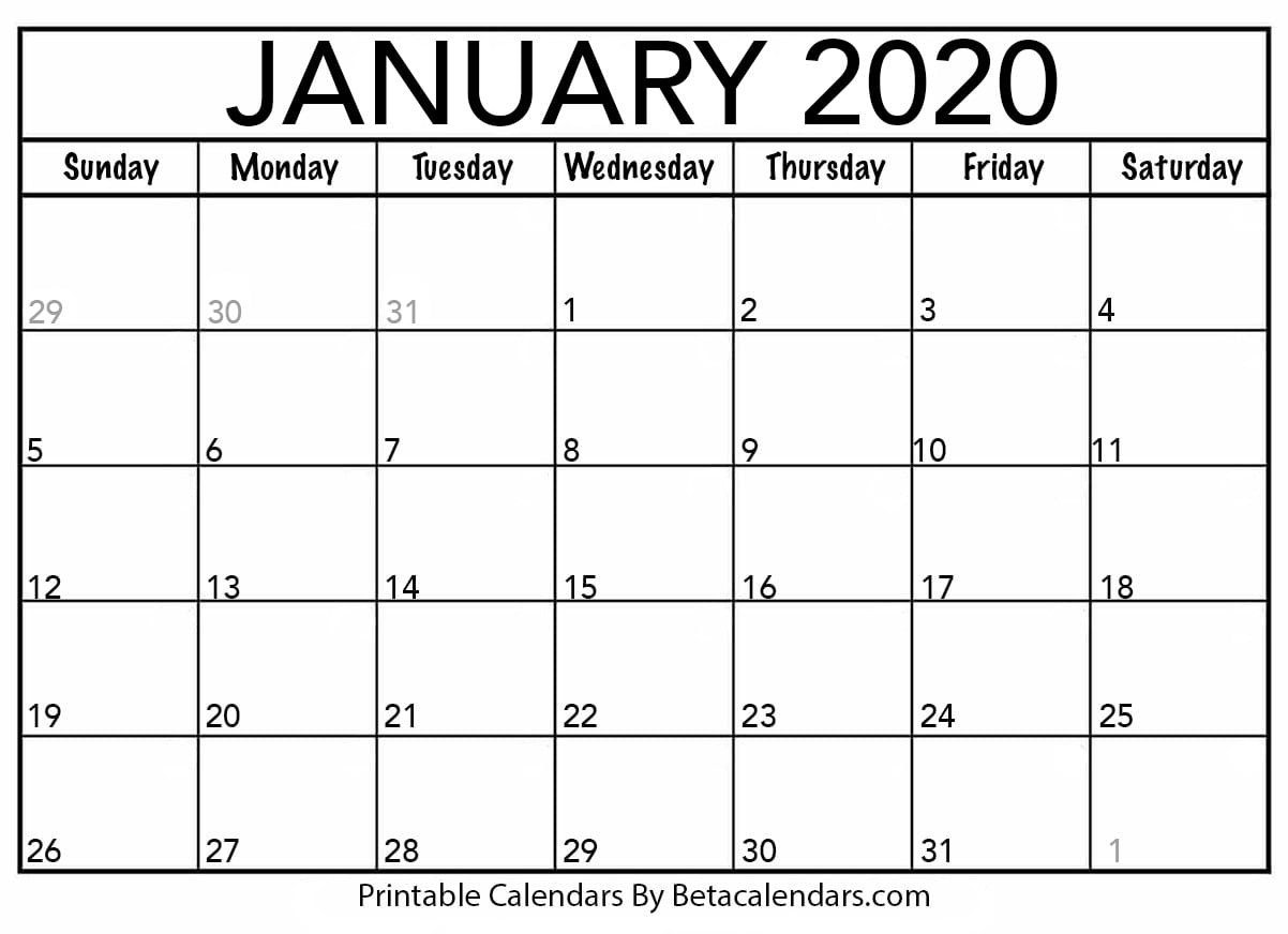 Blank January 2020 Calendar Printable - Beta Calendars-January 2020 Calendar Us