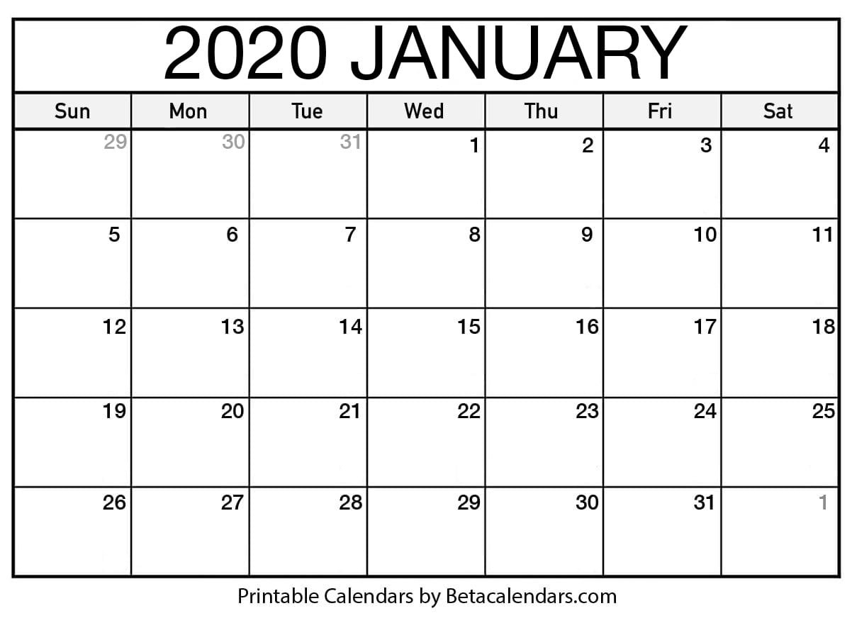 Blank January 2020 Calendar Printable - Beta Calendars-January 2020 Calendar Wiki