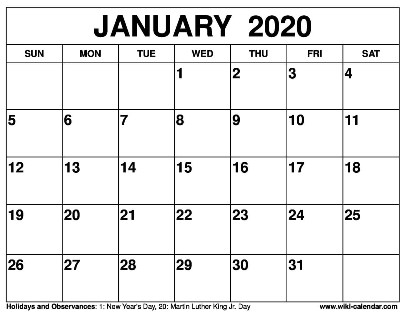 Blank January 2020 Calendar Printable Templates-Wiki Calendar January 2020