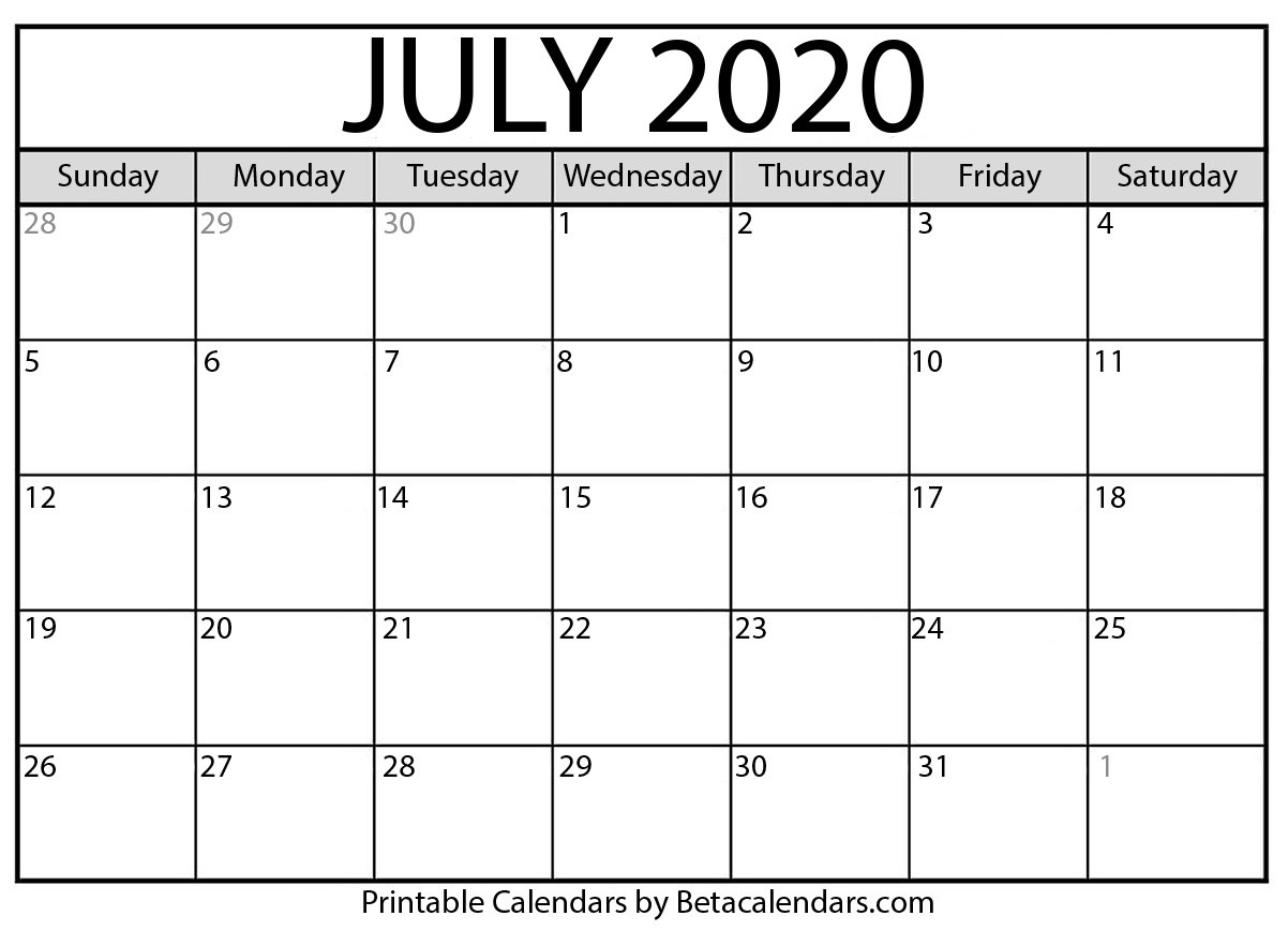 Blank July 2020 Calendar Printable - Beta Calendars-January 2020 Calendar South Africa