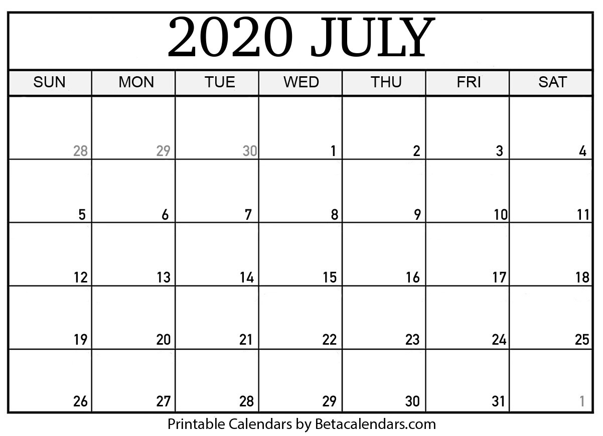 Blank July 2020 Calendar Printable - Beta Calendars-Monthly Bill Calendar Printable 2020