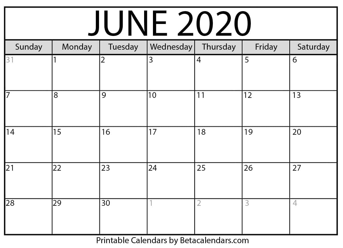 Blank June 2020 Calendar Printable - Beta Calendars-Blank Customizable June Calendar Template 2020