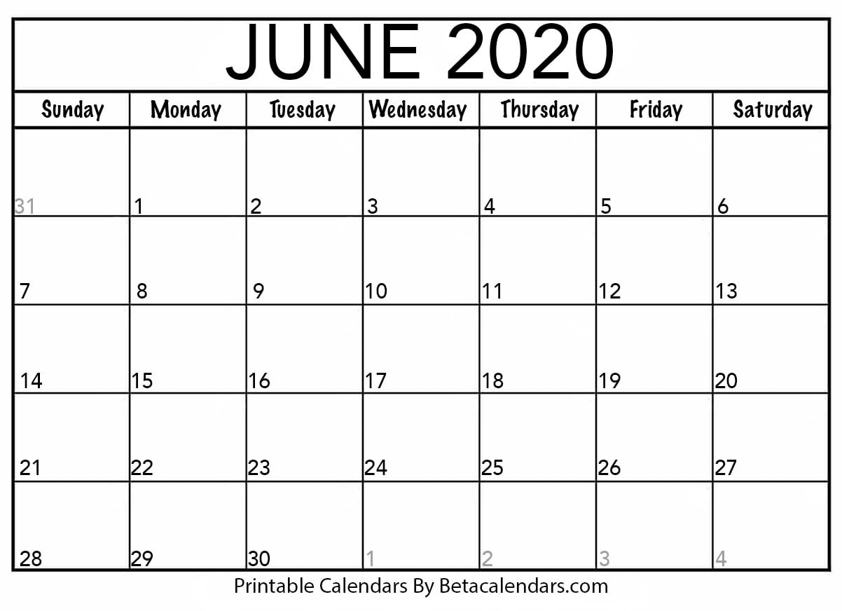 Blank June 2020 Calendar Printable - Beta Calendars-Printable Monthly Calendar June 2020