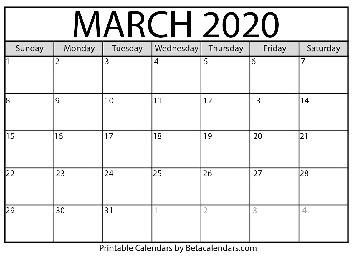 Blank March 2020 Calendar Printable - Beta Calendars-2020 Monthly Calendar Printable Showing Previous Month And Next Month