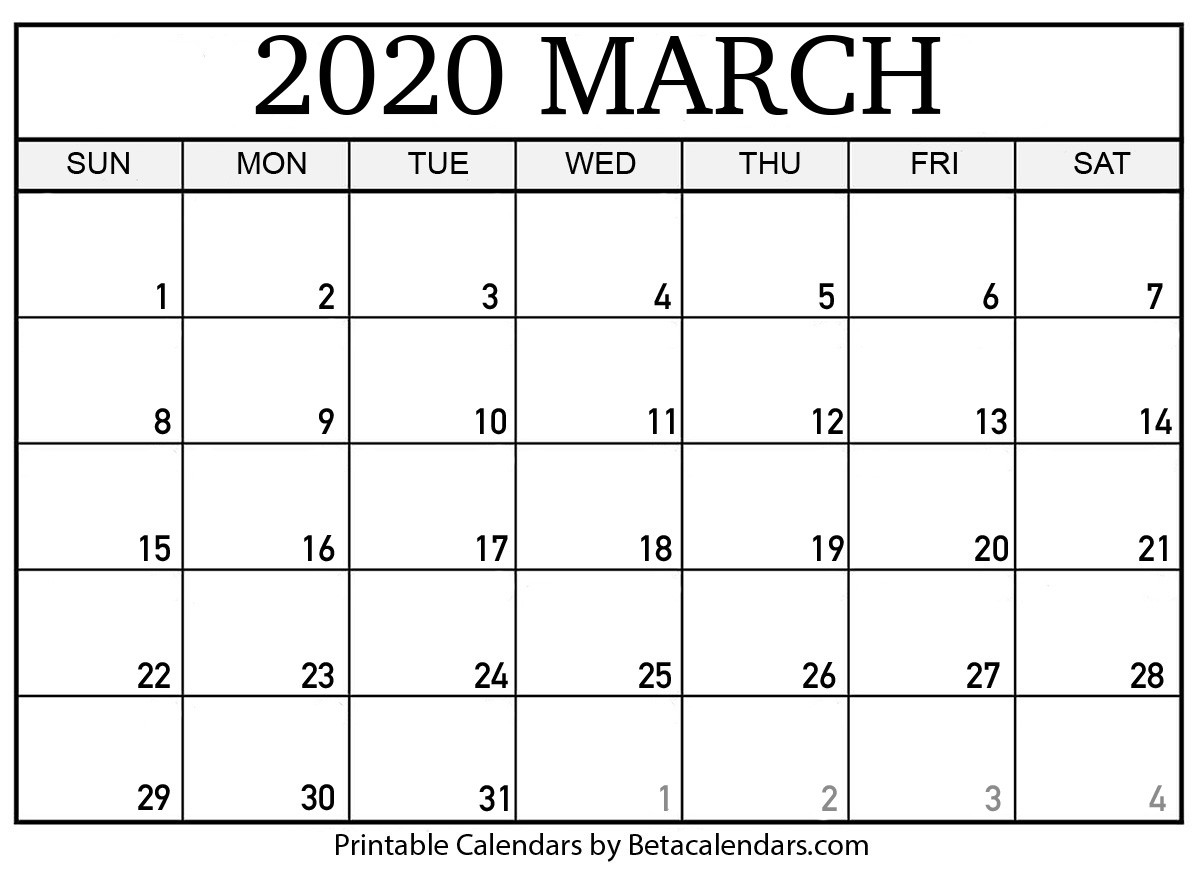 Blank March 2020 Calendar Printable - Beta Calendars-January 2020 Calendar Ireland