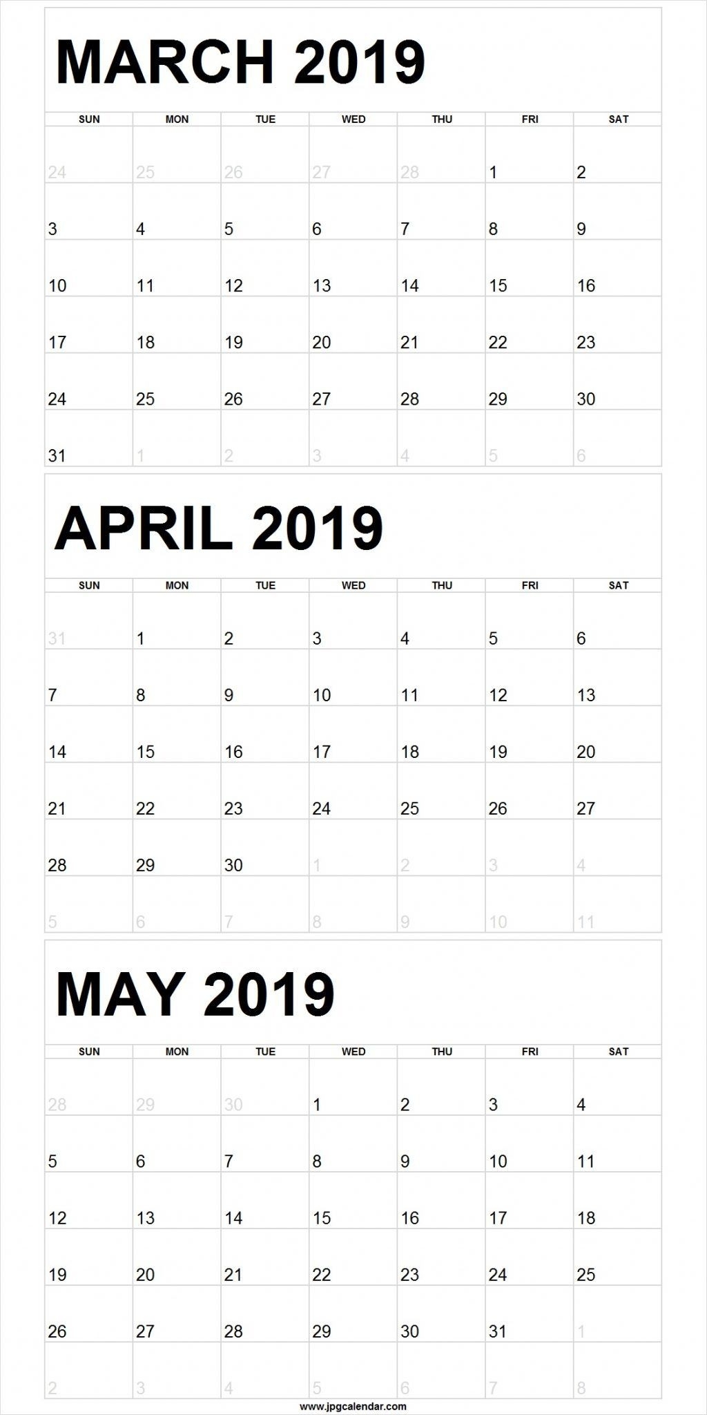 Blank March To May 2019 Calendar Printable | 250+ Free-3 Month Blank Calendar Template