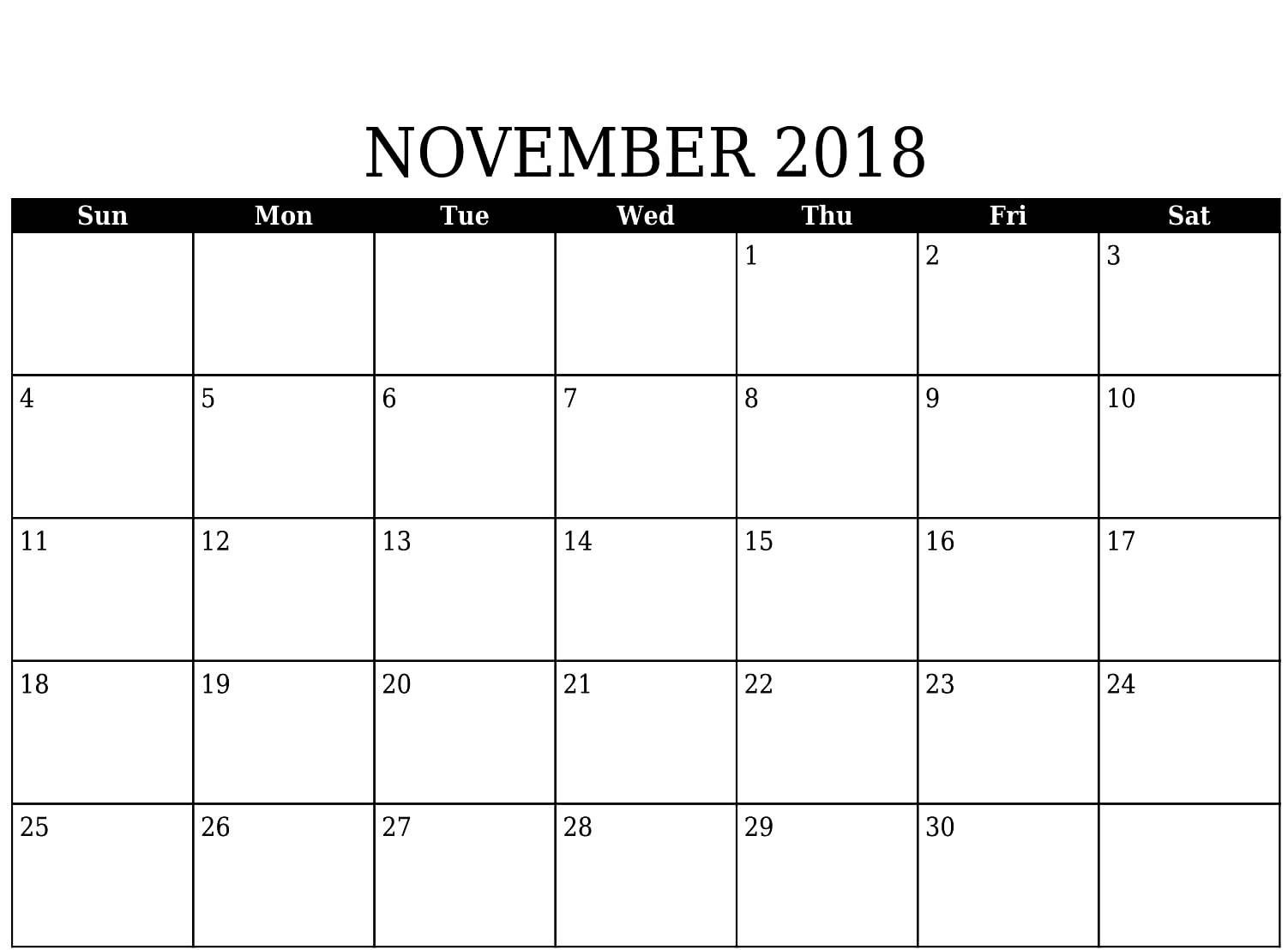 Blank November 2018 Google Sheet Calendar | 2018 Calendars-Blank Google Sheet Calendar