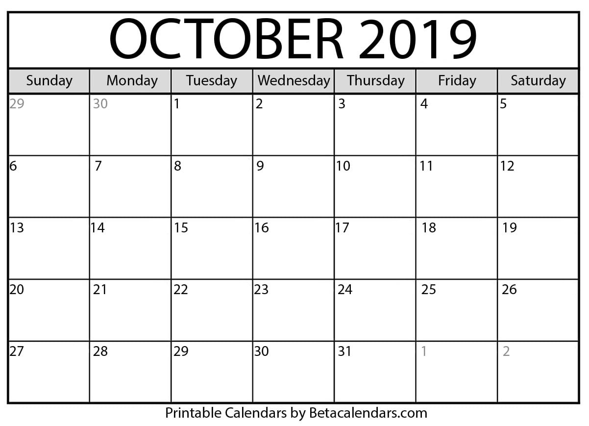 Blank October 2019 Calendar Printable - Beta Calendars-Six Monthly New Zealand Calendars