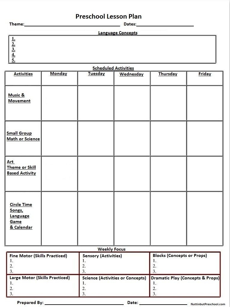 Blank Preschool Weekly Lesson Plan Template |  My-Summer Camp Calendar Template Blank