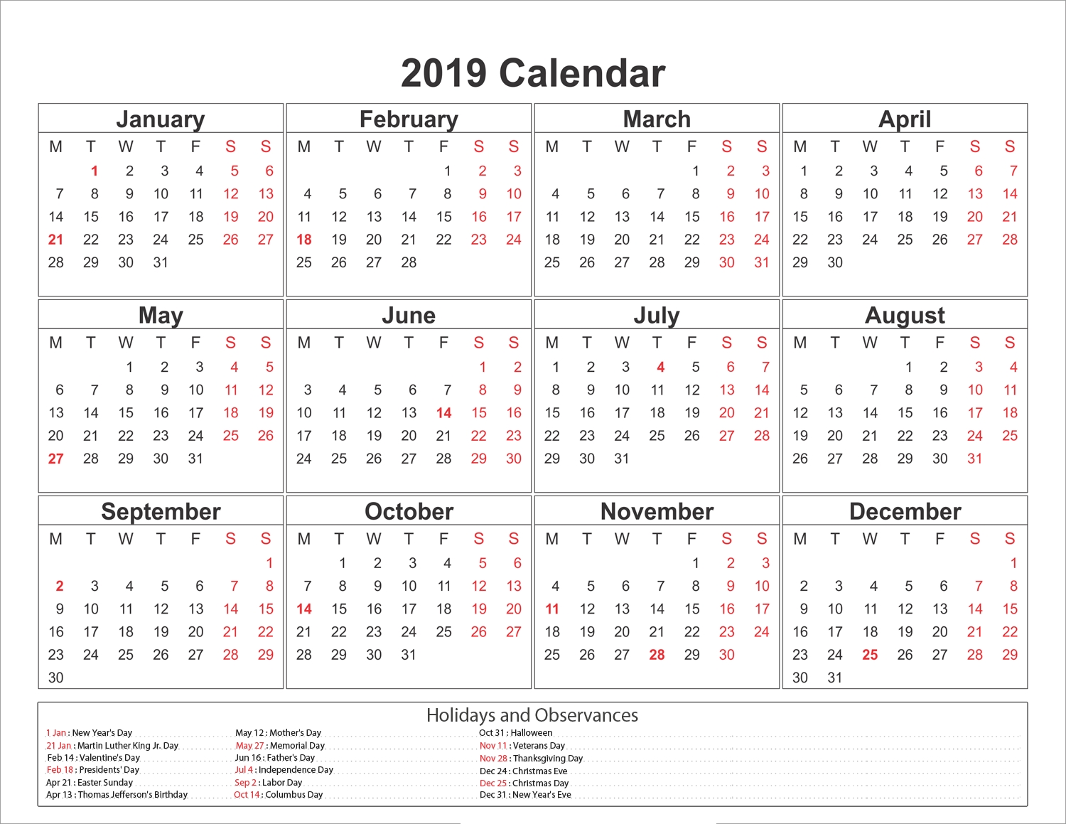 Blank Printable Calendar 2019 With Holidays-Blank Month Caledar Uk