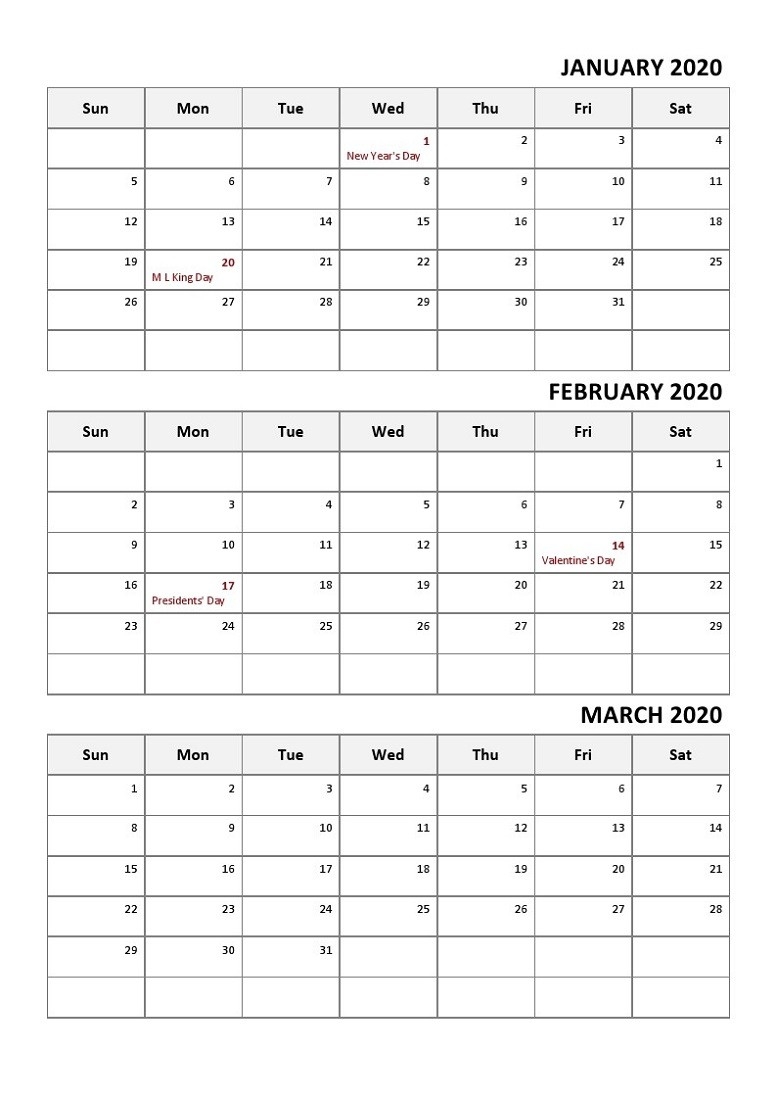 Blank Quarterly Calendar Printable 2020 | Calendar Template-Blank Quarterly Calendar Printable 2020