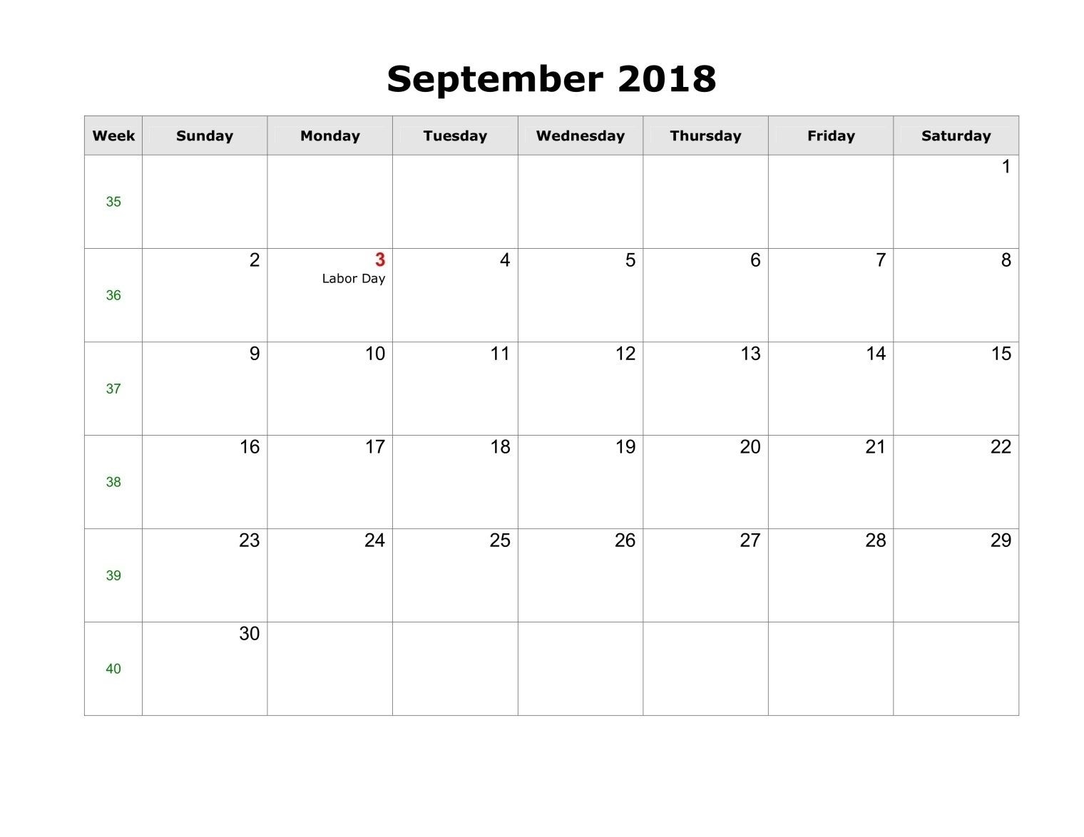 Blank September 2018 Calendar Line Pages | September 2018-Blank Printable Catholic Calender September
